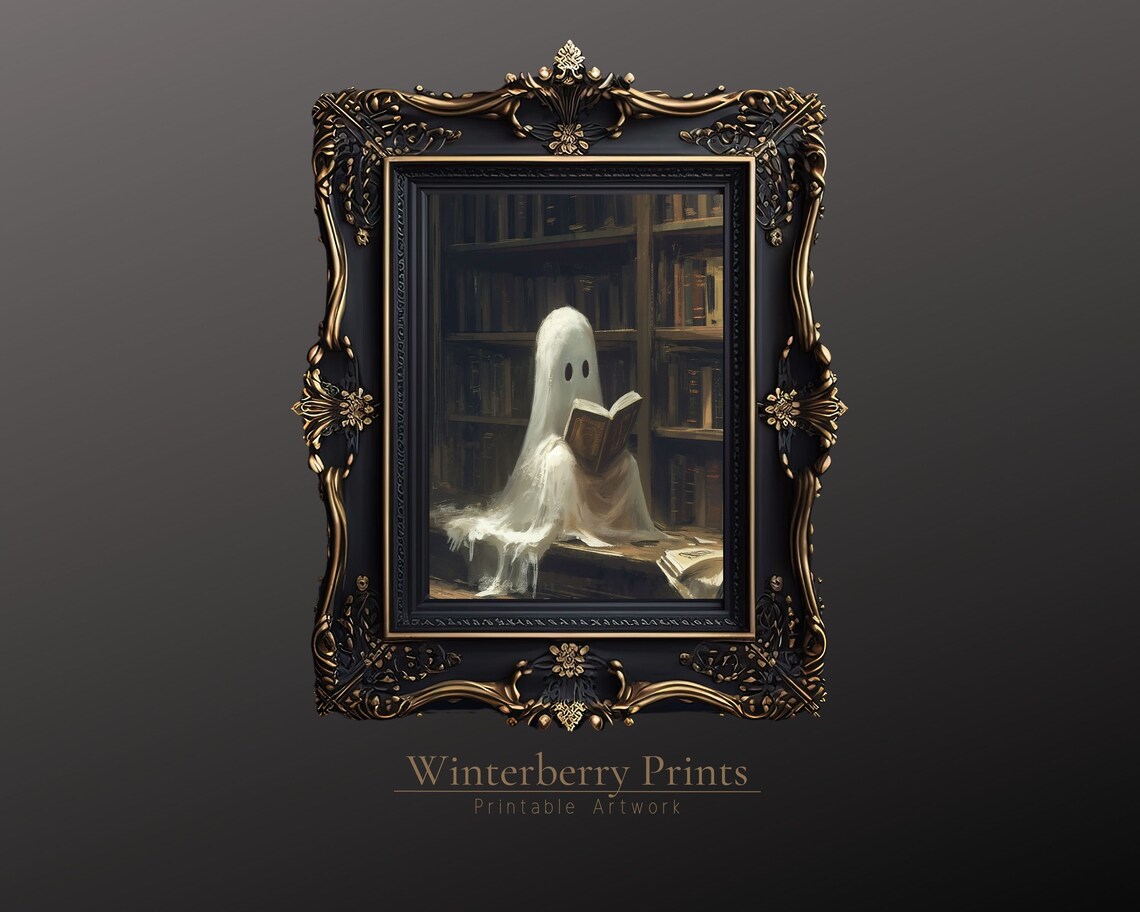 Ghost Reading Library Dark Academia Art Print