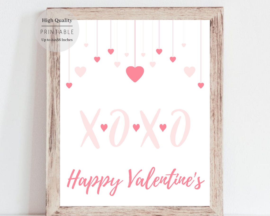 Happy Valentines XOXO Pink Script Hanging Hearts Sweet Greeting Poster - Image 5