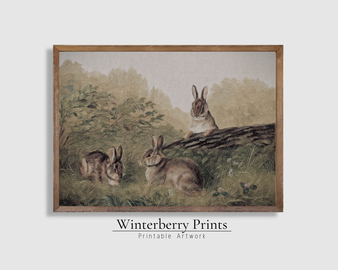 Easter Vintage Rabbit On A Log Poster