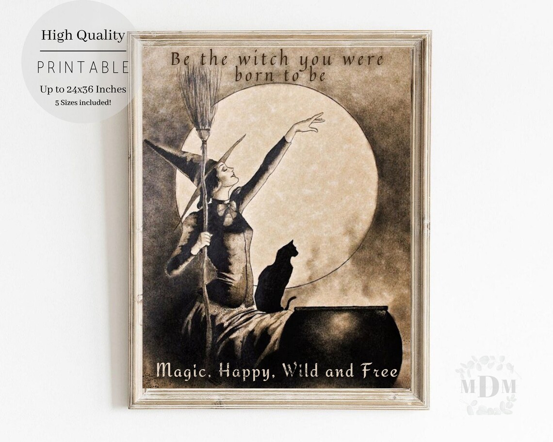 Halloween Witch Vintage Poster, Antique Book Page - Image 3