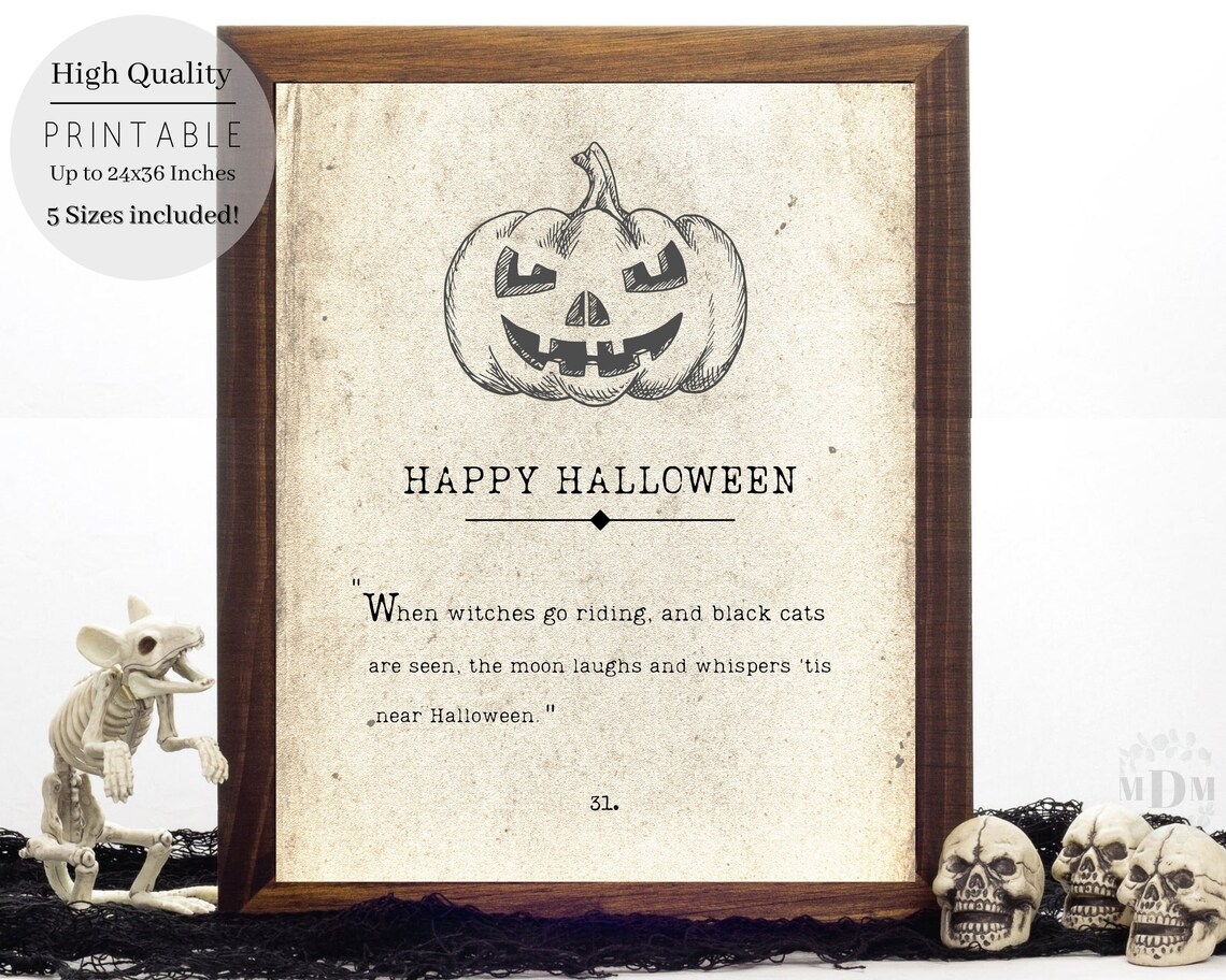 Happy Halloween Book Page Print, Antique Witch Cats - Image 4