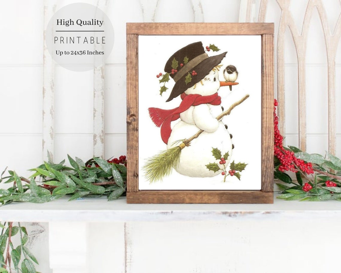 Christmas Wall Art Cute Snowman Christmas Wall Art Vintage Snowman Christmas Print Farmhouse Frosty Christmas Decor Winter Print - Image 3
