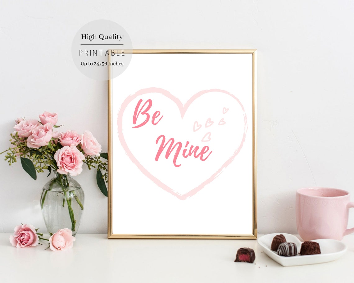 Be Mine Pink Script Heart Outline Sweet Valentine Love Wall Art Poster - Image 2