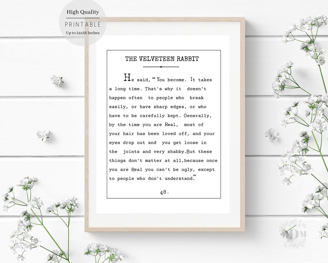 The Velveteen Rabbit Book Quote Typewriter Nursery Inspirational Wall Art