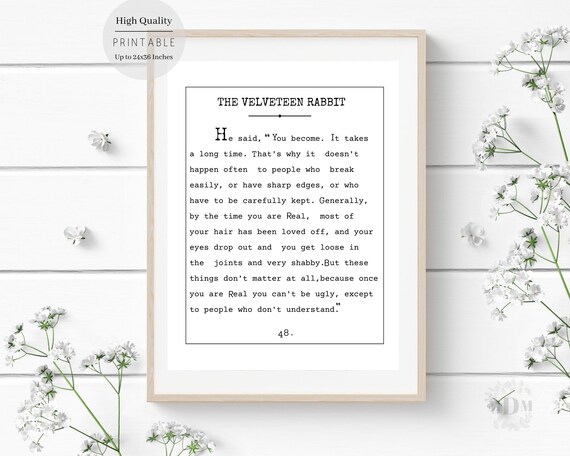 The Velveteen Rabbit Book Quote Typewriter Nursery Inspirational Wall Art