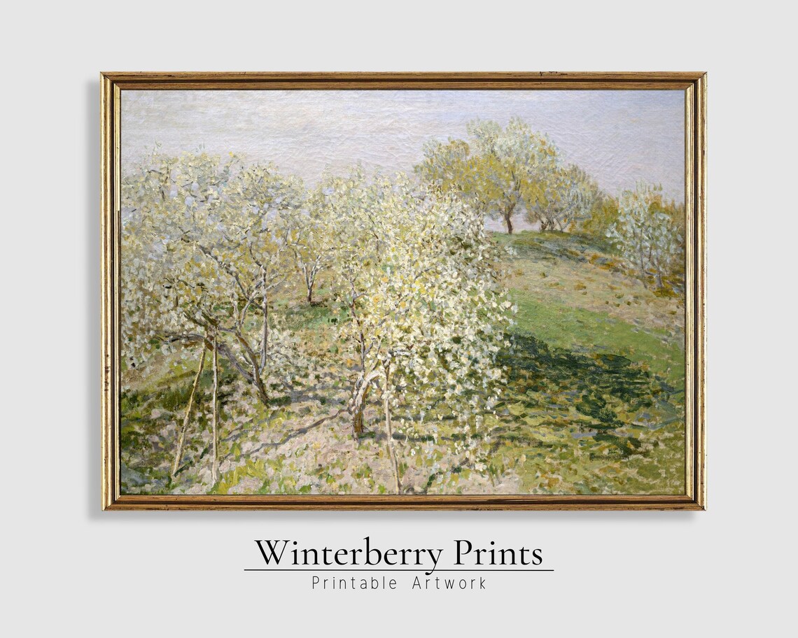 Spring Flowering Fruit Trees In Bloom Hillside Impressionist Art Poster