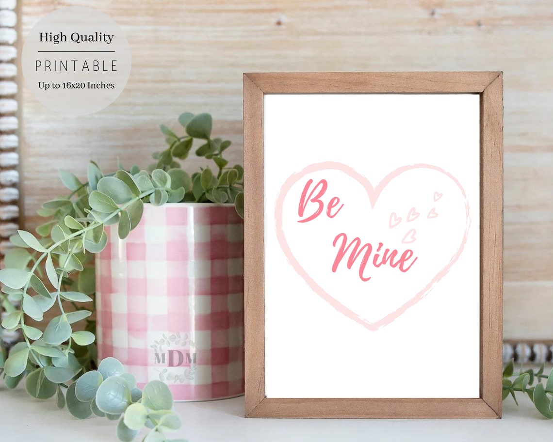 Be Mine Pink Script Heart Outline Sweet Valentine Love Wall Art Poster