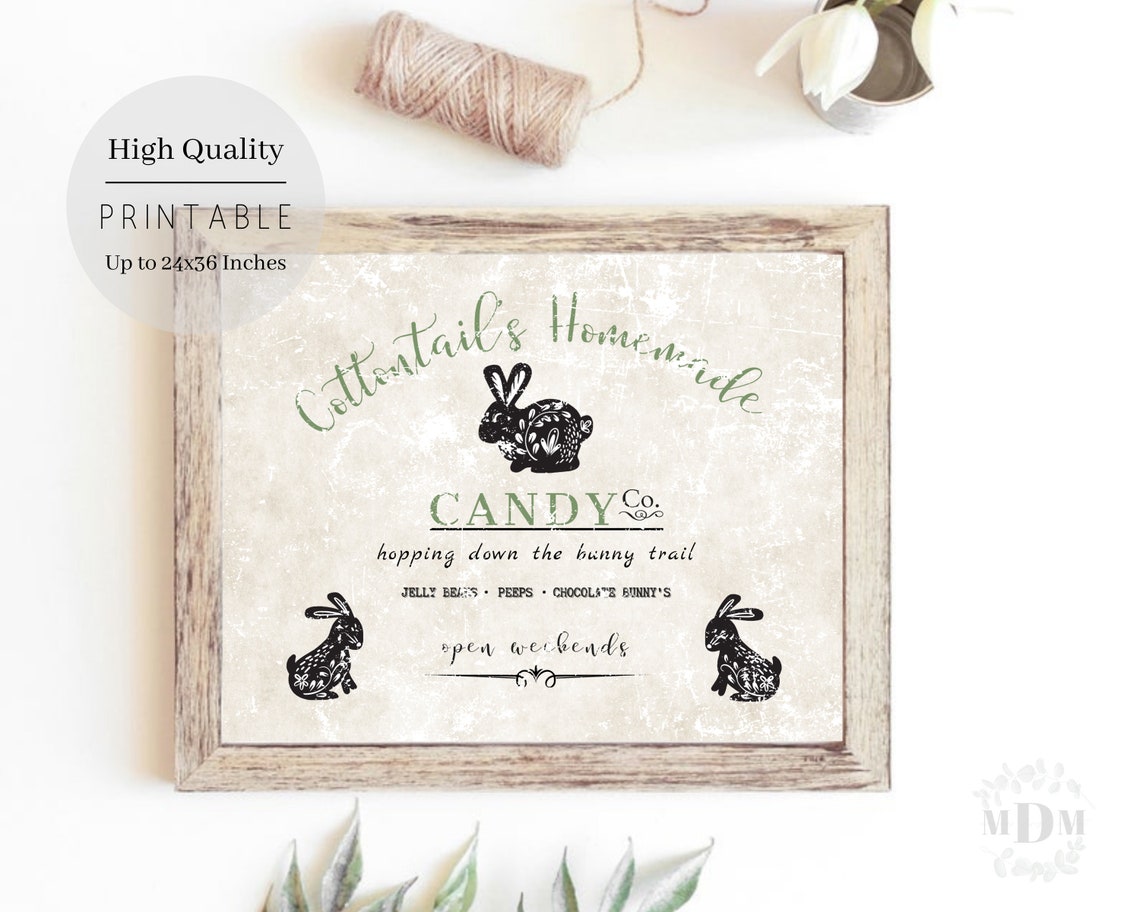 Cottontails Homemade Candy Co Easter Bunny Farmhouse Sign Poster