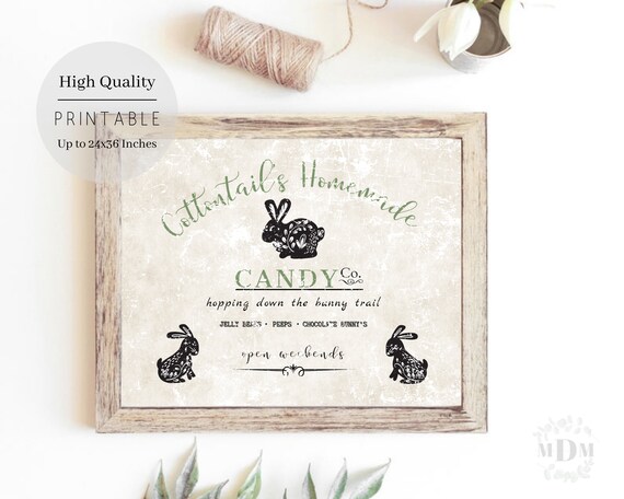 Cottontails Homemade Candy Co Easter Bunny Farmhouse Sign Poster