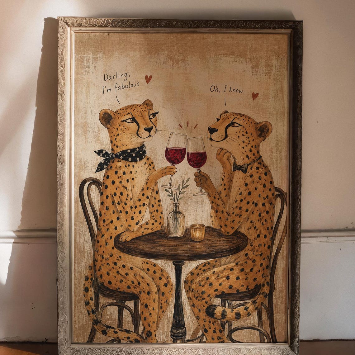Darling I Am Fabulous Wine Date Cheetah Couple Vintage Funny Poster