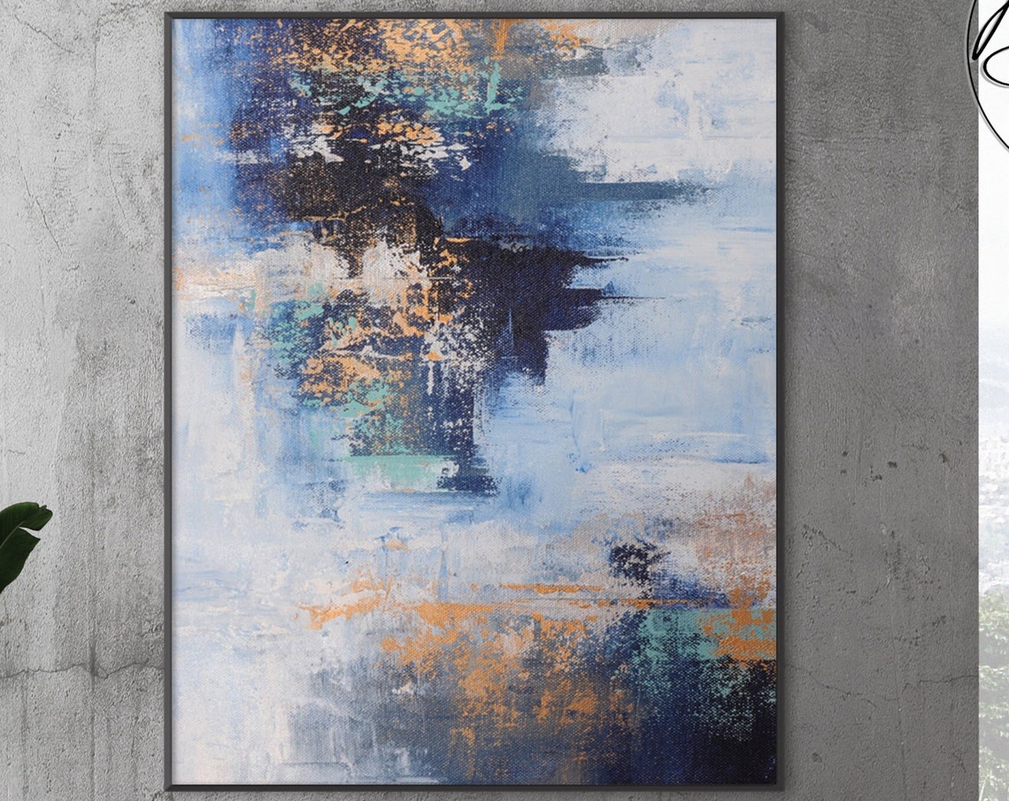 Light Blue White Orange Airy Textured Abstract Vertical Poster