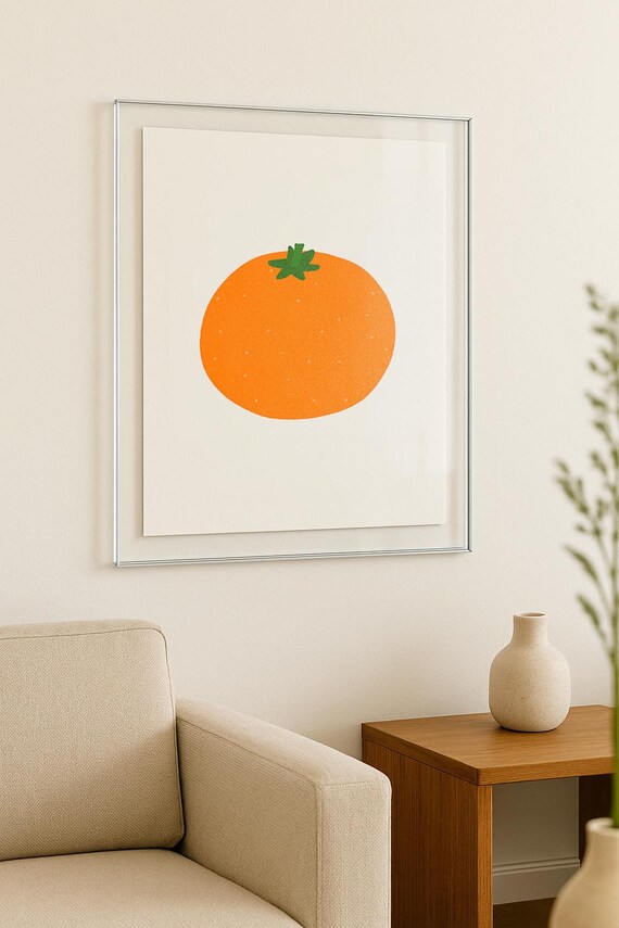 One Single Orange Minimalist Fruit Illustration Modern Kitchen Poster