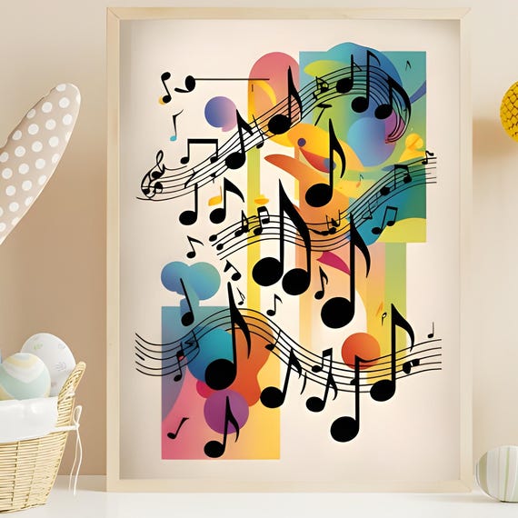 Modern Abstract Music Notes Poster Midcentury Wall Art With Bold Geometric Shapes And Colour Musical Symbols Artwork Jazzinspired Decor
