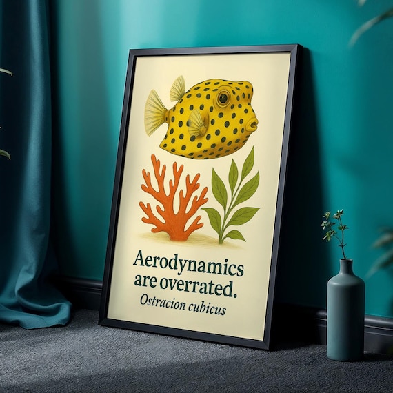 Funny Boxfish Quote Poster Aerodynamics Are Overrated Yellow Fish Art
