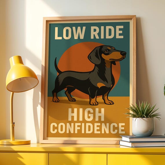 Funny Dachshund Poster Retro Midcentury Wiener Dog Art