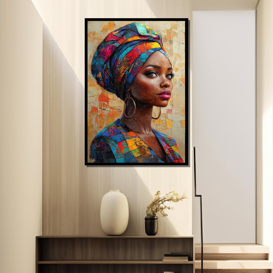 Afro Woman Portrait, Mosaic Style Modern African Decor - Image 2