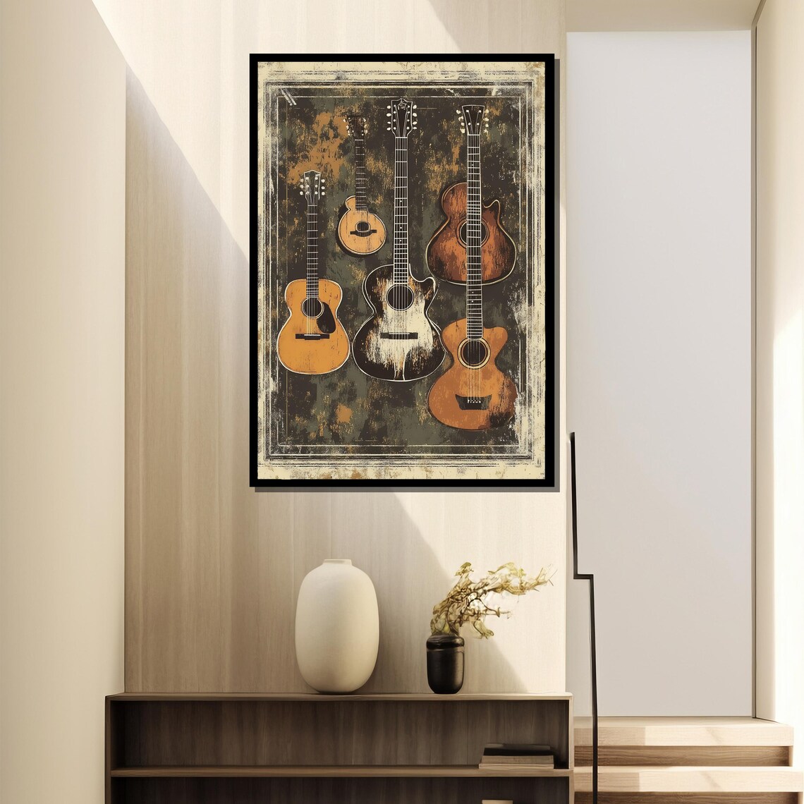 Vintage Acoustic Guitar, Rustic Folk Music Poster - Image 2