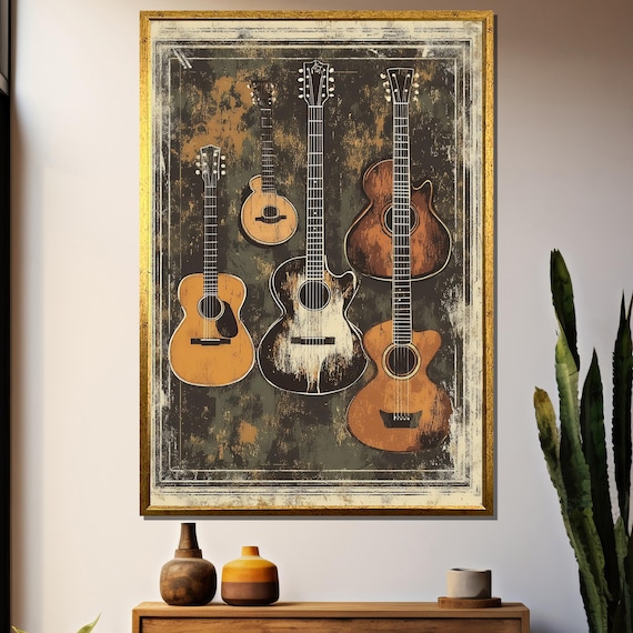 Vintage Acoustic Guitar, Rustic Folk Music Poster