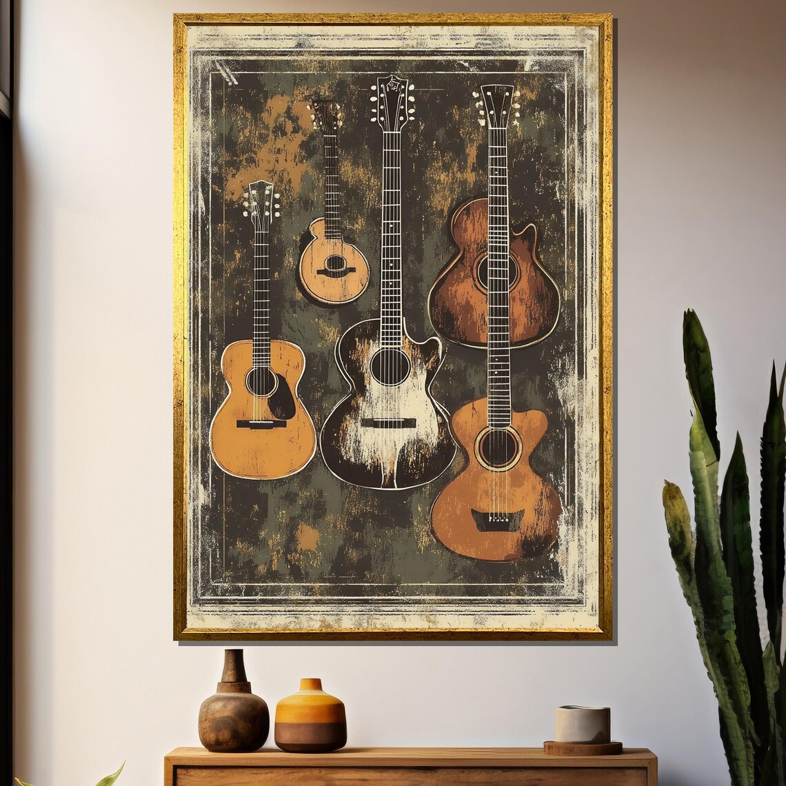 Vintage Acoustic Guitar, Rustic Folk Music Poster