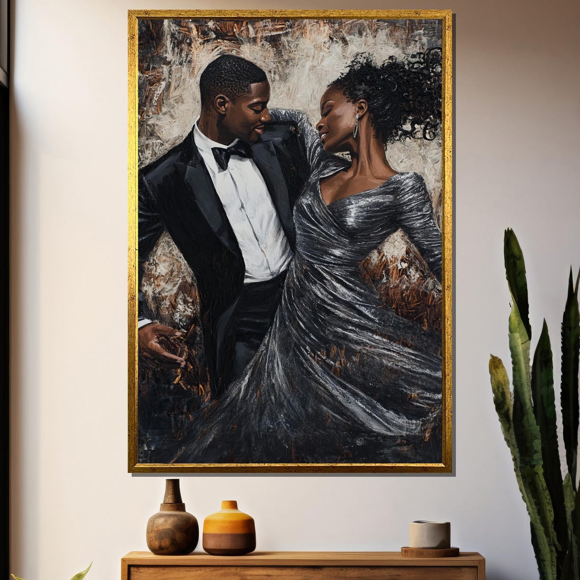 Elegant Couple Dancing Black Love Art Painting