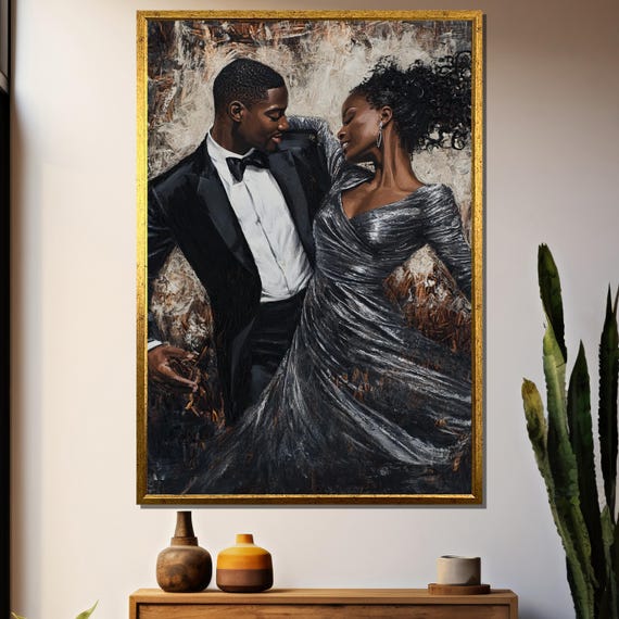 Elegant Couple Dancing Black Love Art Painting
