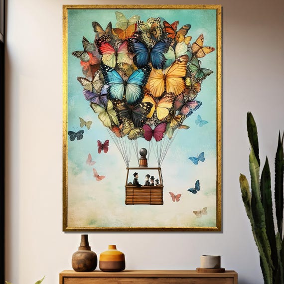 Whimsical Butterfly Balloon Painting, Fantasy Art Gift