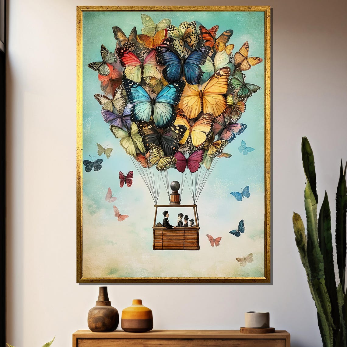 Whimsical Butterfly Balloon Painting, Fantasy Art Gift
