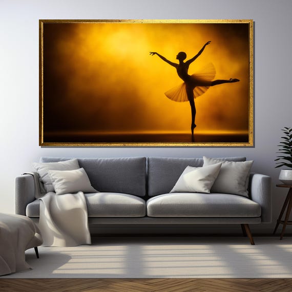 Golden Ballerina Silhouette, Minimalist Ballet Dance