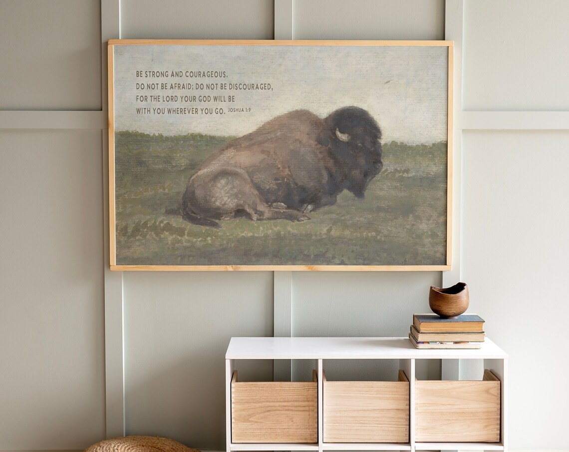 Buffalo Scripture Art Print, Joshua 1:9 Vintage - Image 3