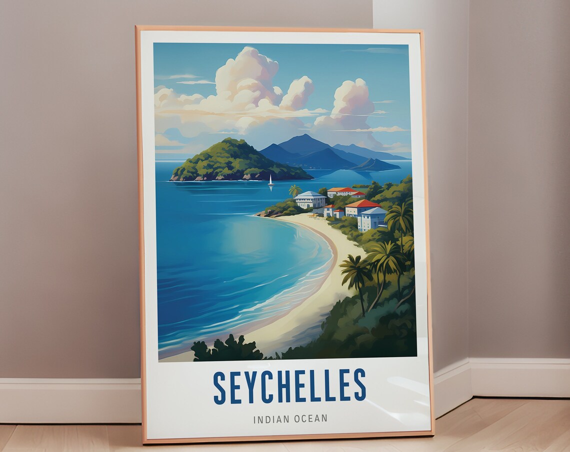 Seychellois Travel Poster, Mid Century Africa Decor