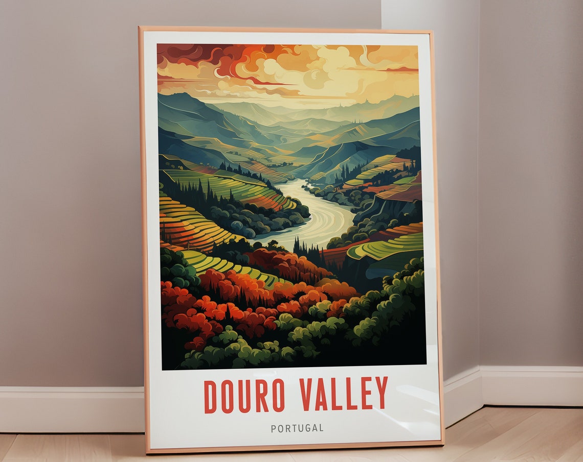 Douro Valley Portugal Terraced Vineyard River Landscape Travel Poster