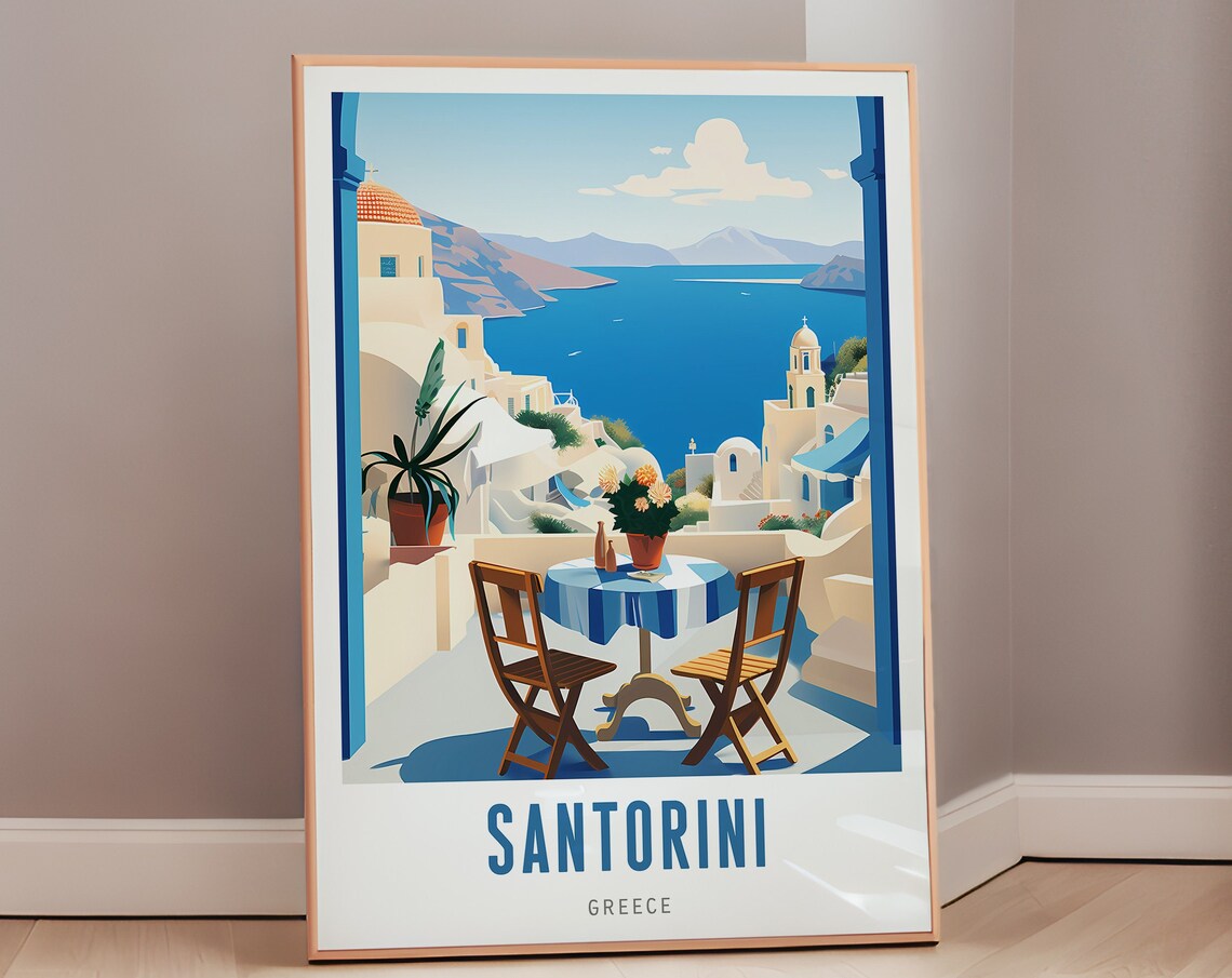 Santorini Mid-Century Travel Poster, Europe Decor