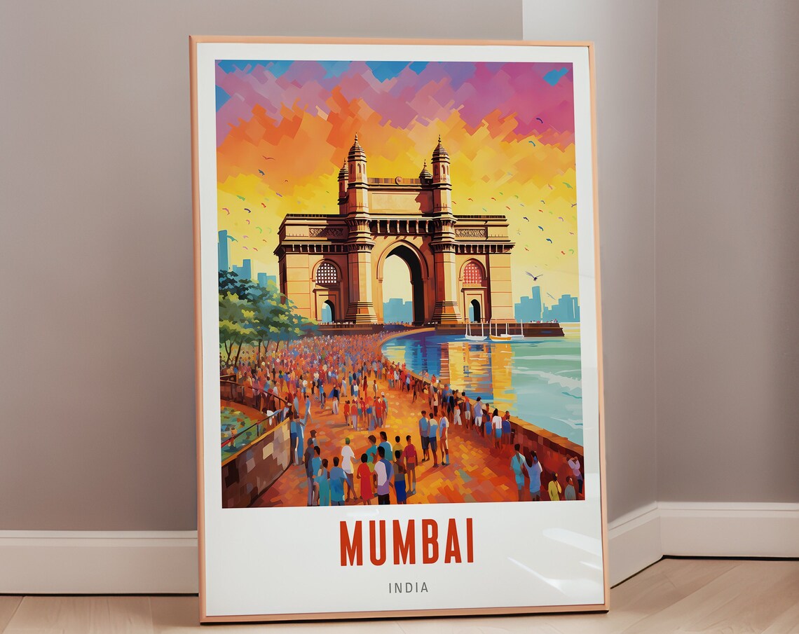 Mumbai Travel Poster, Mid-Century India Wall Art
