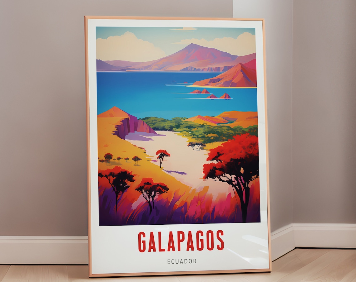 Galapagos Print, Mid-Century Volcano Poster