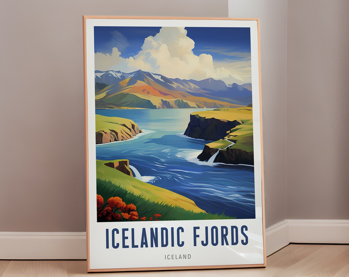 Icelandic Fjords Dramatic Coast Cliffs Waterfalls Travel Poster
