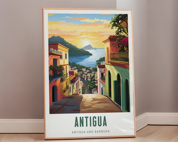 Antigua And Barbuda Travel Poster Mid Century Modern Wall Decor Caribbean Sea Art Gift Print Eclectic