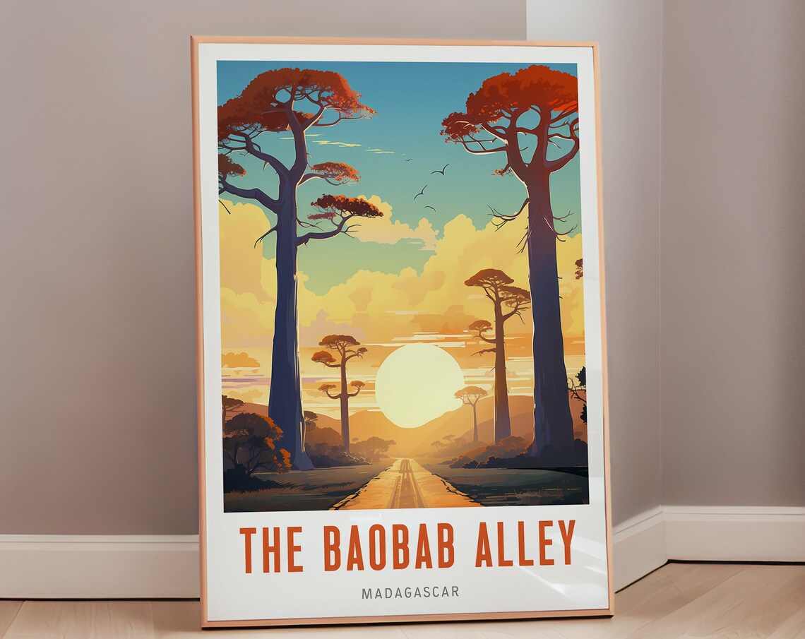The Baobab Alley Madagascar Sunset Road Giant Trees Travel Poster