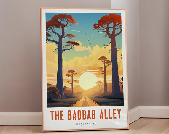 Madagascan Art Avenue Of The Baobabs Travel Poster Mid Century Modern Wall Print Eclectic Decor African Gift