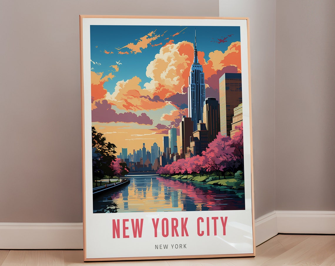 New York City Empire State Building Skyline Blossom Travel Poster