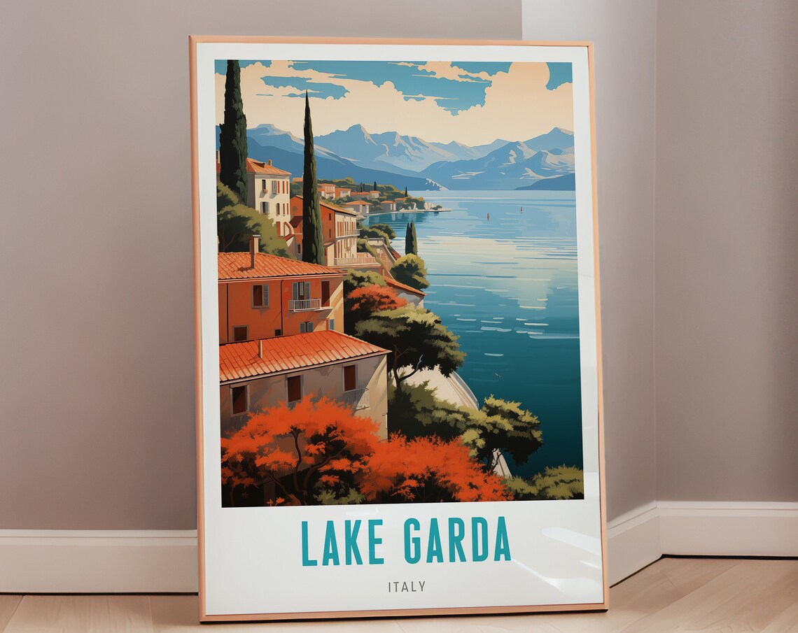 Lake Garda Italy Mid Century Modern Vintage Travel Art Poster