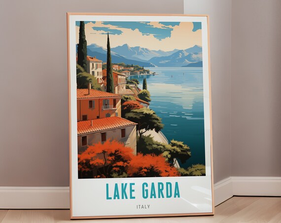Lake Garda Italy Mid Century Modern Vintage Travel Art Poster
