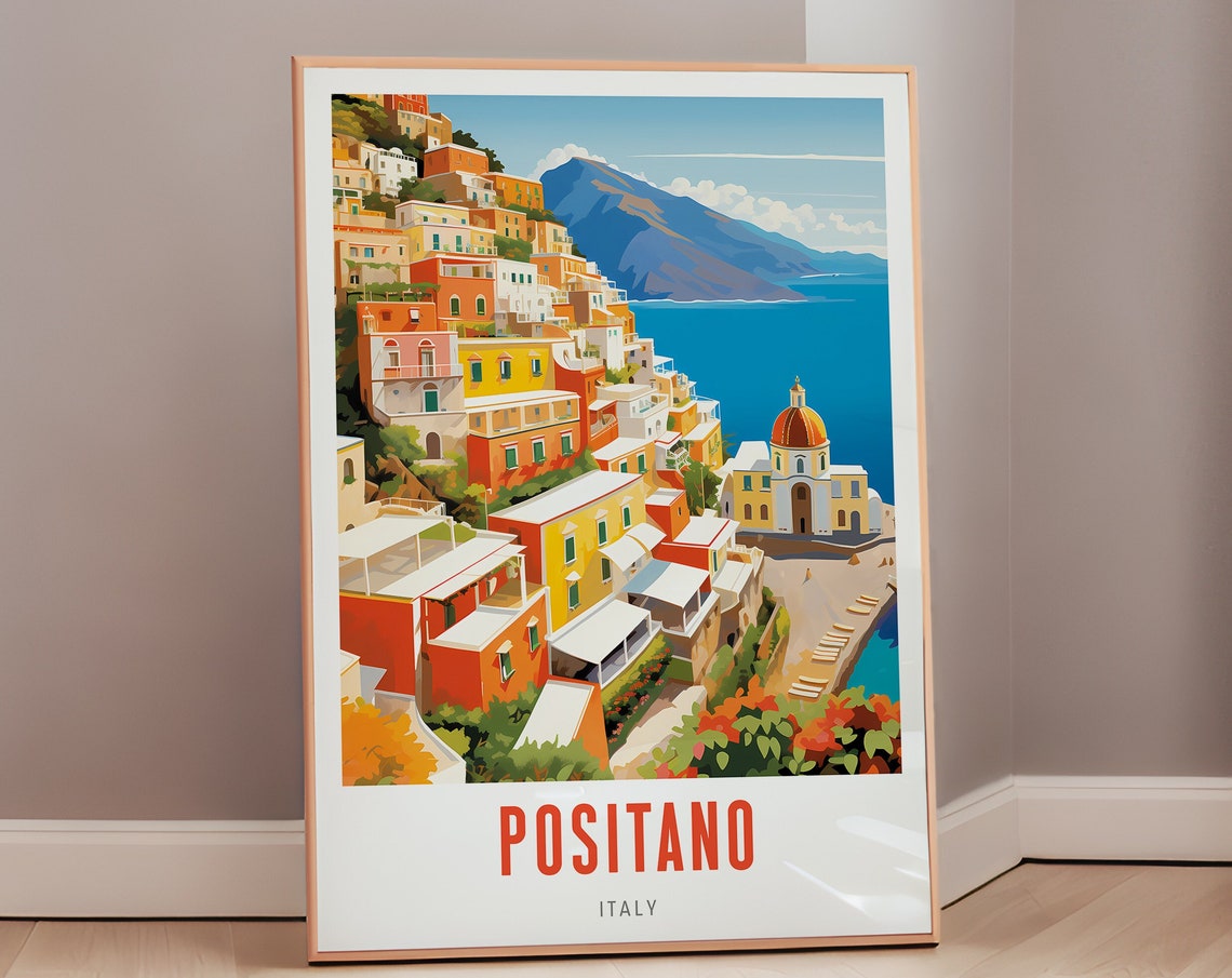 Positano Italy Amalfi Coast Mid Century Modern Travel Poster