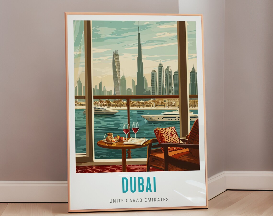 Dubai Travel Poster, Mid-Century Modern Art Print