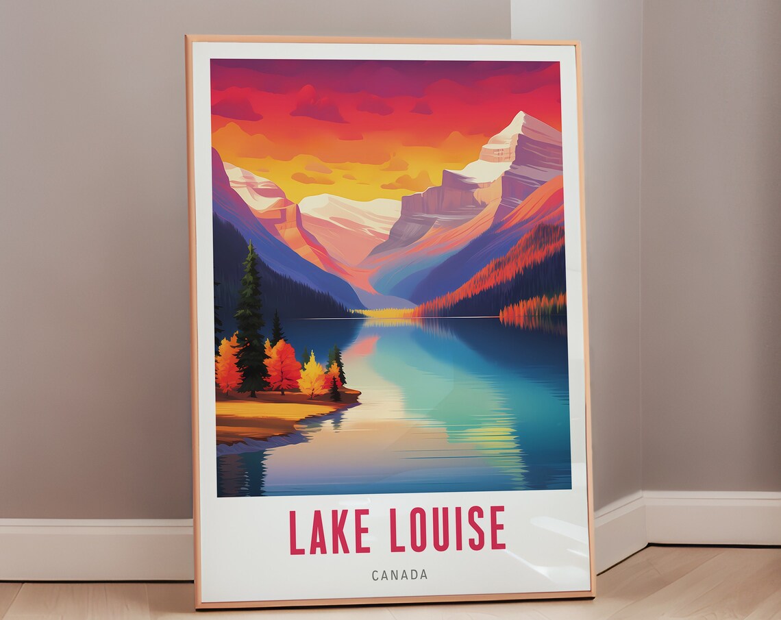 Lake Louise Canada Autumn Sunset Mountain Lake Travel Poster