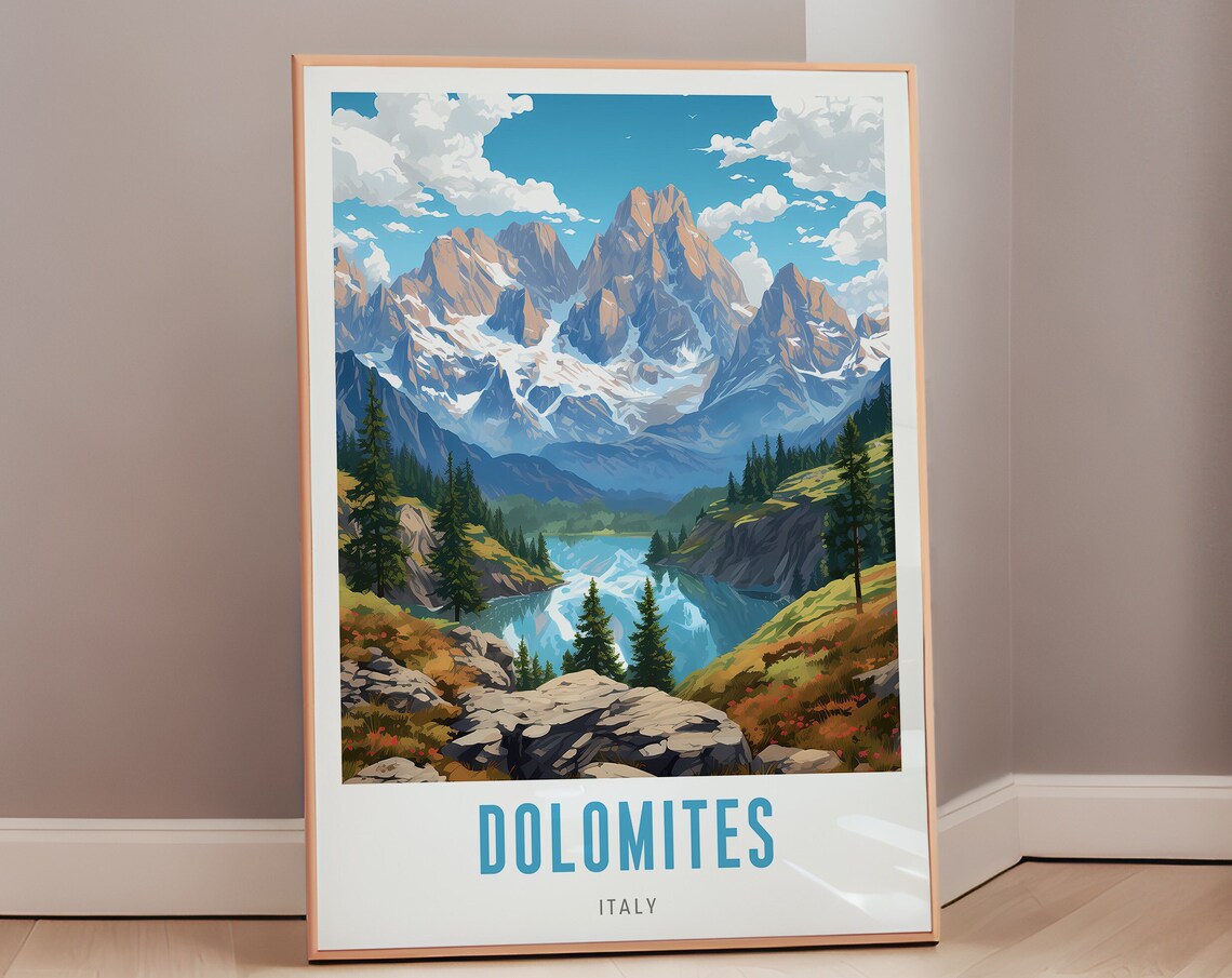 Dolomites Travel Poster, Mid Century Modern Italy