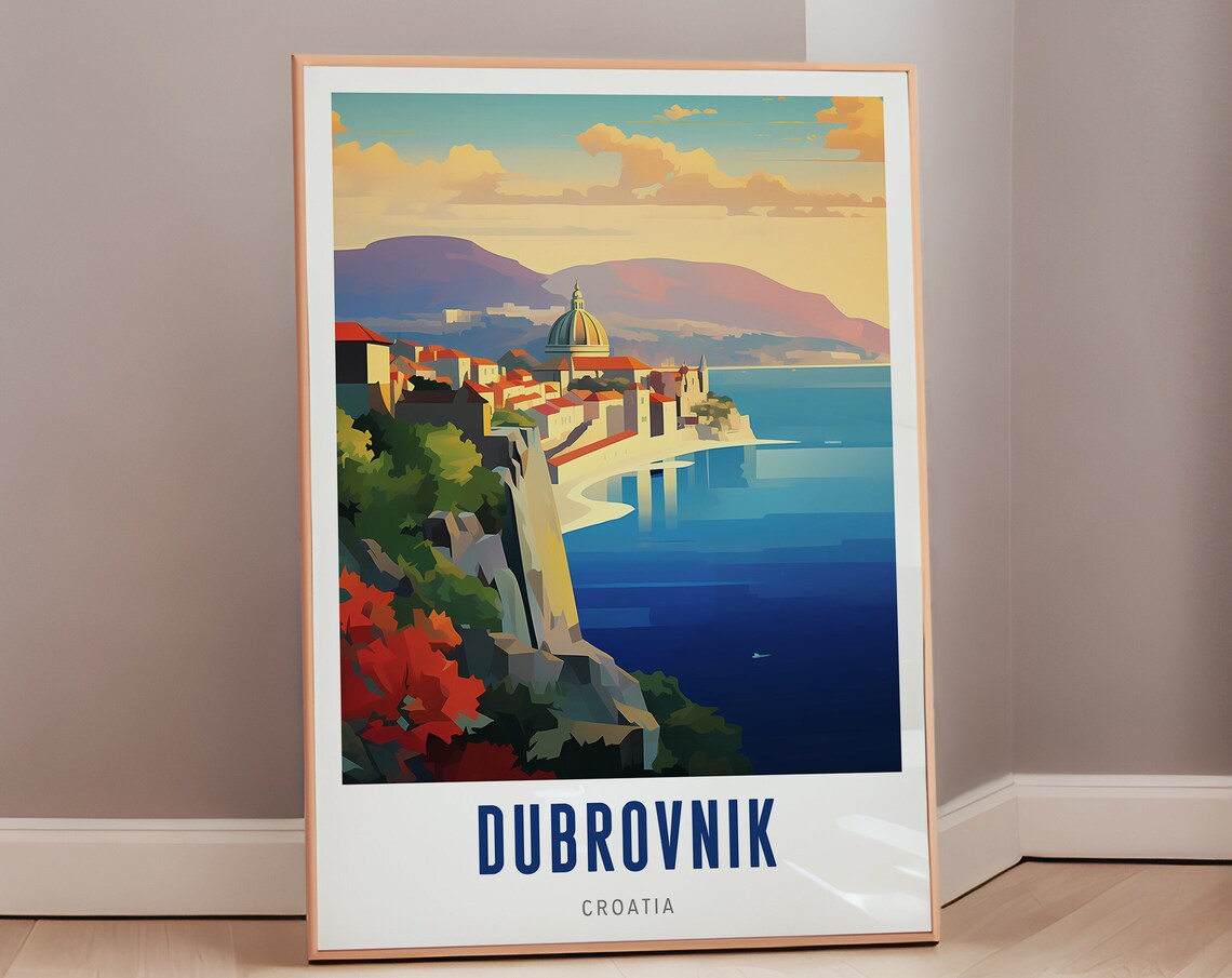 Dubrovnik Croatia Old Town Cliffs Adriatic Sea Travel Poster