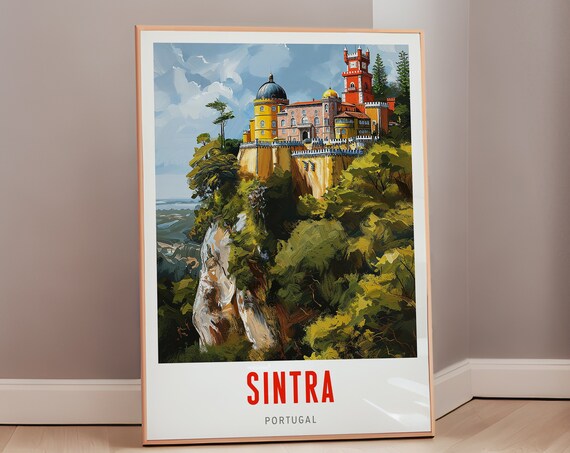 Sintra Portugal Pena Palace Colorful Castle Vintage Travel Poster