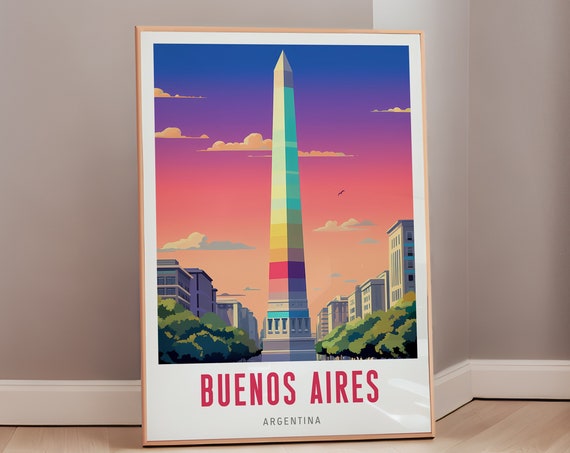 Buenos Aires Travel Poster Argentina Print Mid Century Modern Wall Art Eclectic Decor Obelisco Gift