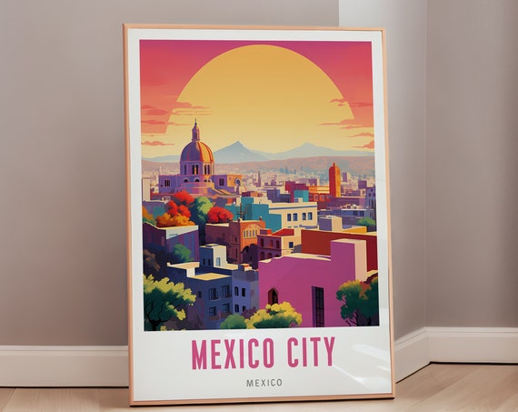 Travel Poster Of Mexico City Mid Century Modern Wall Art Print Eclectic Decor Mexican Gift