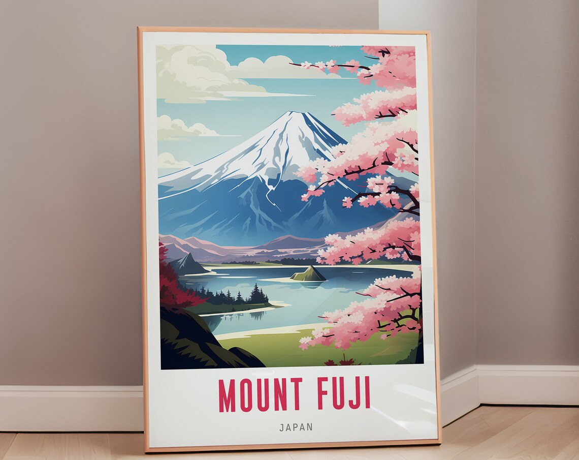Mount Fuji Travel Poster, Mid-Century Modern Art Print